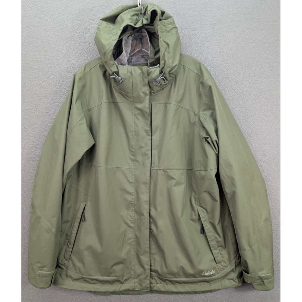 Cabela's Ski Windbreaker Fleece Jacket Men's Sz XL Green Hooded Raincoat Outdoor - Picture 2 of 16